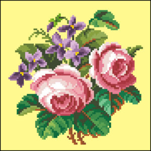 Bouquet of Pink Roses and Violets